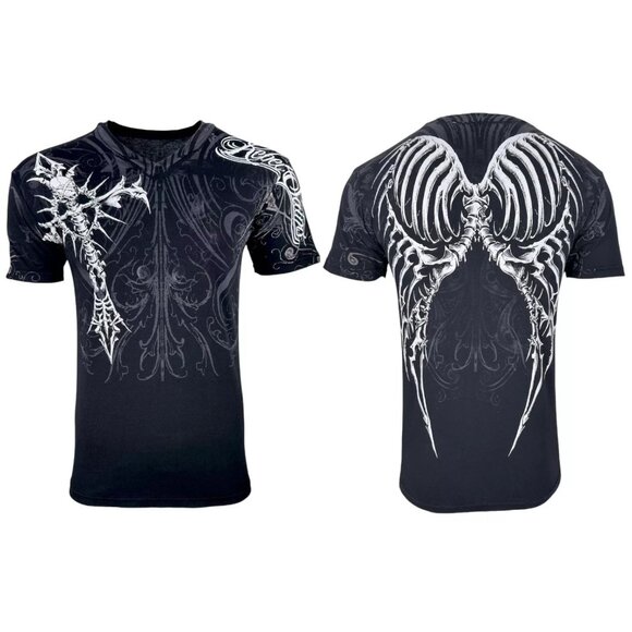 Rebel Saint by Affliction Men's T-Shirt Fracture Biker Cross Tattoo S-5XL - Picture 1 of 8